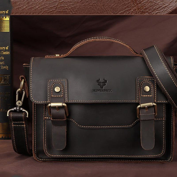 Retro Leather Men Crossbody Bag Small Square Coffee Bags