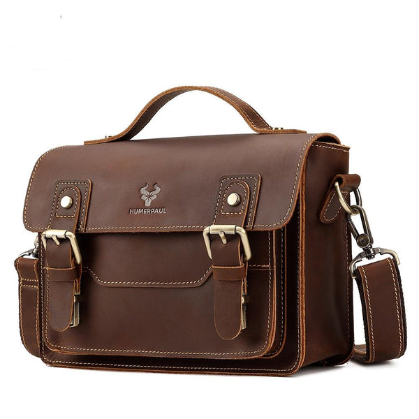Retro Leather Men Crossbody Bag Small Square Coffee Bags
