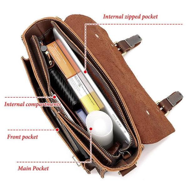 Retro Leather Men Crossbody Bag Small Square Coffee Bags