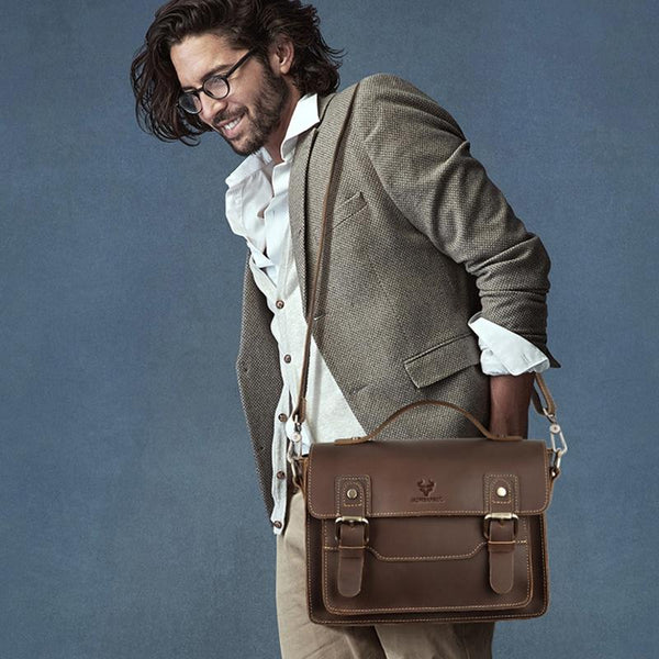 Retro Leather Men Crossbody Bag Small Square Coffee Bags