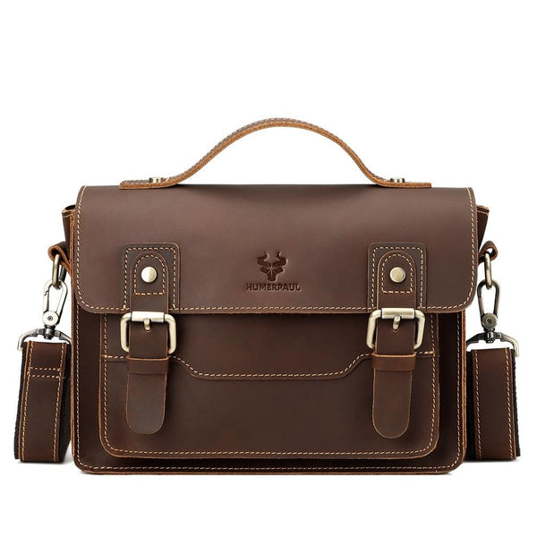 Retro Leather Men Crossbody Bag Small Square Coffee Bags