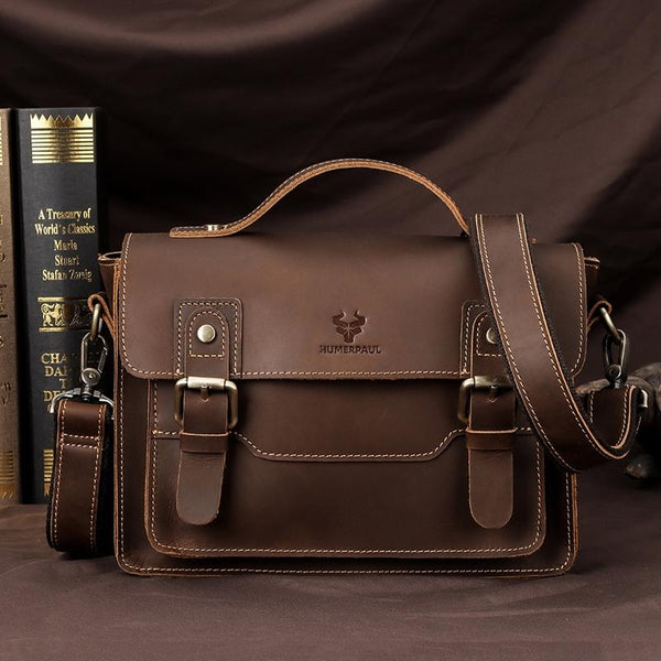 Retro Leather Men Crossbody Bag Small Square Coffee Bags