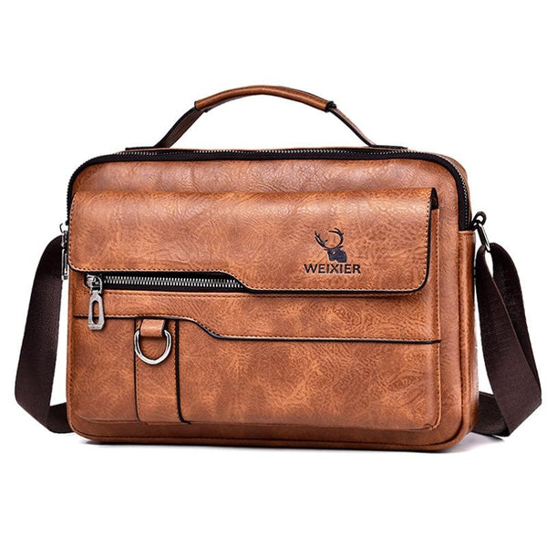 Leather Men Shoulder Bag Business Laptop Case Retro Design Light Brown Bags