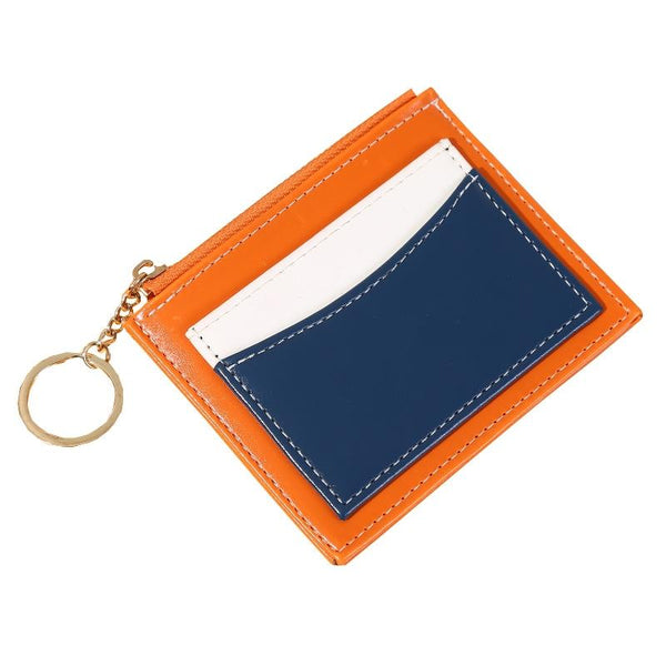 Portable Simple Card Holder Coin Purse With Keychain Unisex Pu Wallet Orange Wallets