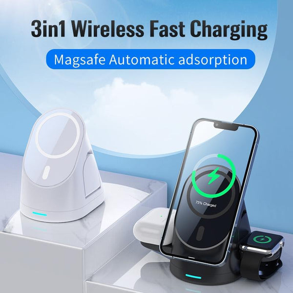 3 In 1 Magnetic Wireless Charging Bracket For Smartphone Iwatch Airpods White Chargers & Docking Stations