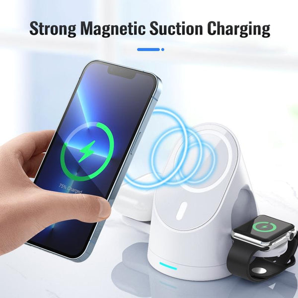 3 In 1 Magnetic Wireless Charging Bracket For Smartphone Iwatch Airpods White Chargers & Docking Stations