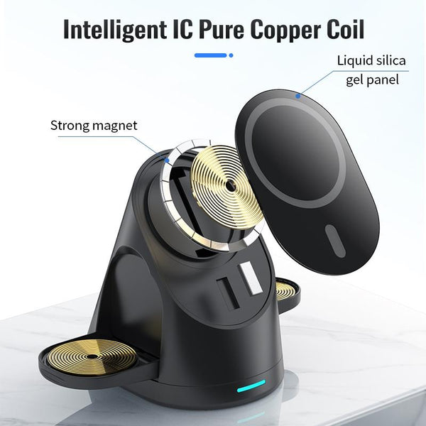 3 In 1 Magnetic Wireless Charging Bracket For Smartphone Iwatch Airpods White Chargers & Docking Stations