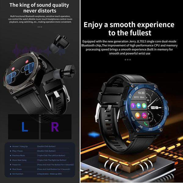 1.53 Inch Ip67 Bt5.0 Sport Smartwatch With Earbuds Bluetooth Call & Health Monitor Smart Watches