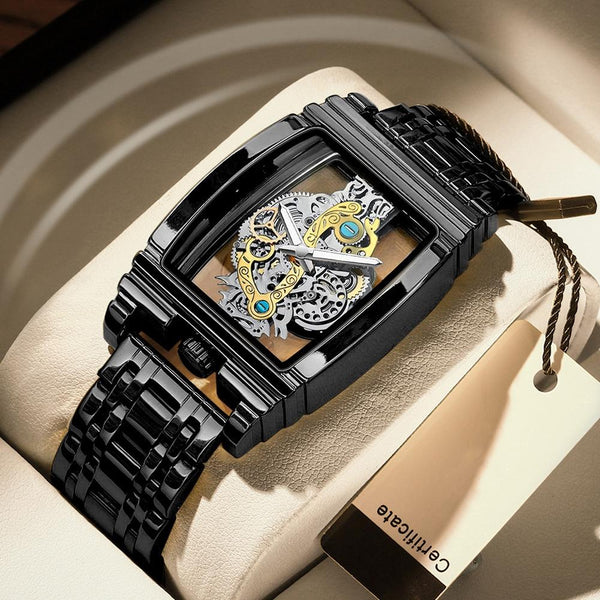 Waterproof Luminous Business Watch For Men Gear Hollow Outdoor Full Gold Steel Belt Watches