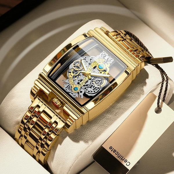 Waterproof Luminous Business Watch For Men Gear Hollow Outdoor Full Gold Steel Belt Watches