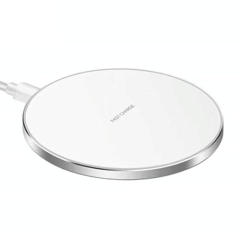 15W Round Wireless Charger Fast Silver + White Surface Chargers & Cradles