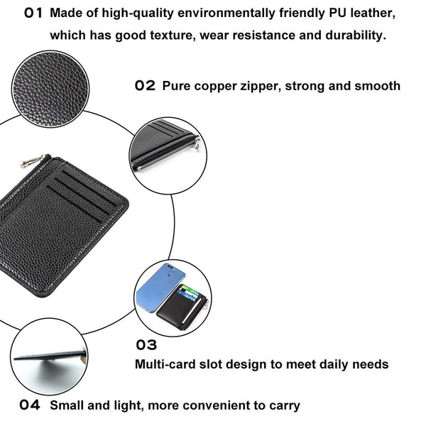 Multi Slot Zipper Card Holder Large Capacity Ultra Thin Coin Purse Coffee Business Card Holders