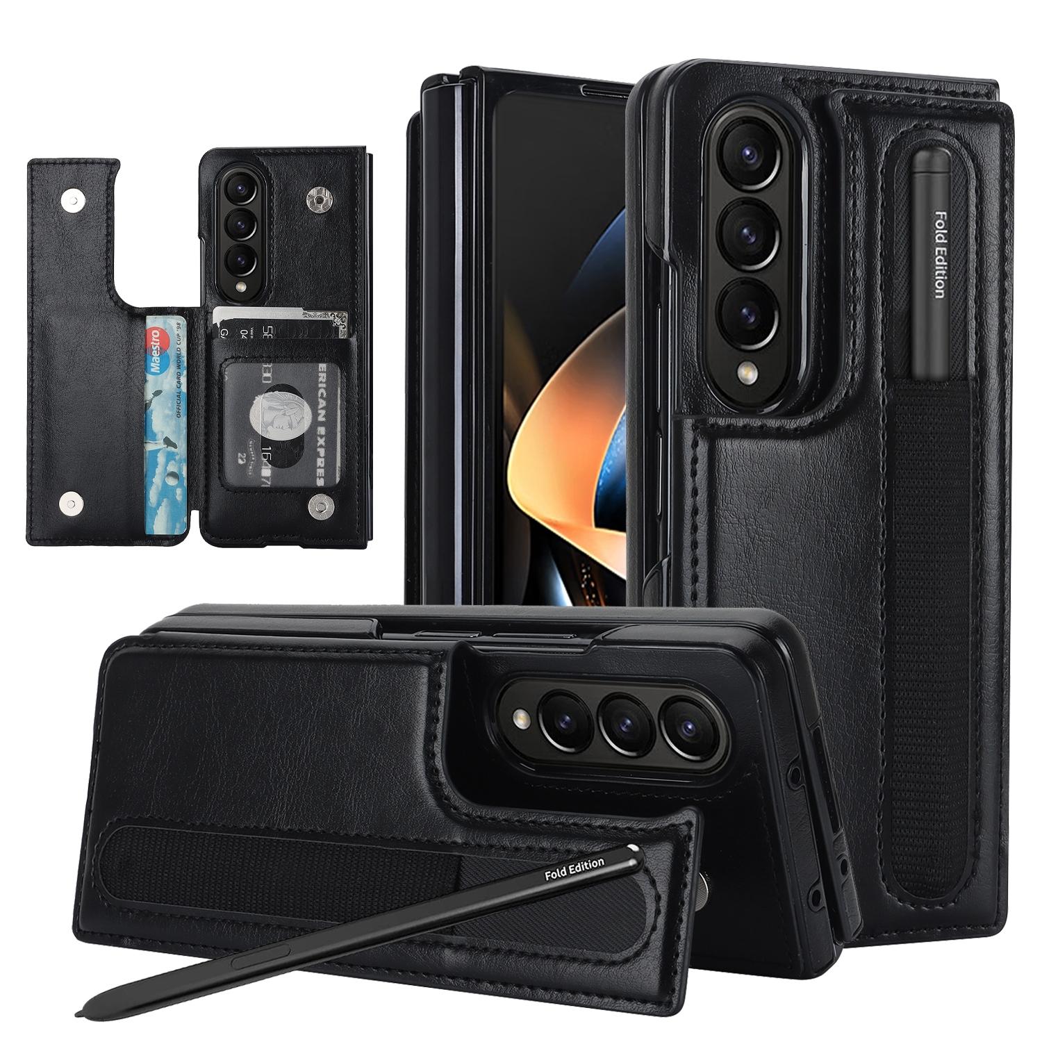 For Samsung Galaxy Z Fold4 5G Double Buckle Foldable Phone Case With Pen Slot Black Cases Covers & Skins