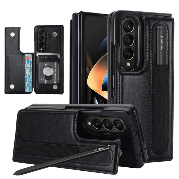 For Samsung Galaxy Z Fold4 5G Double Buckle Foldable Phone Case With Pen Slot Black Cases Covers & Skins