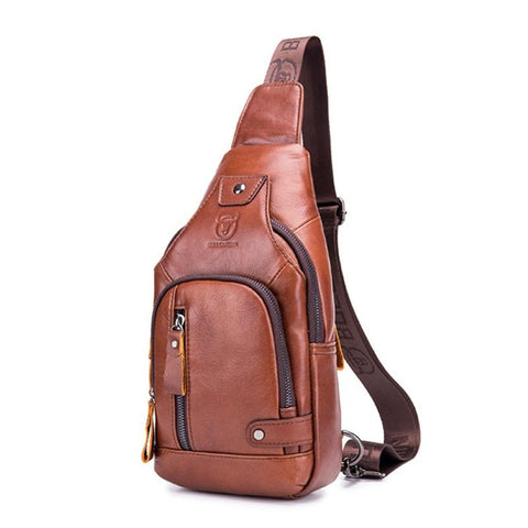 Soft Cowhide Chest Bag For Men Outdoor Casual Red Brown Bags