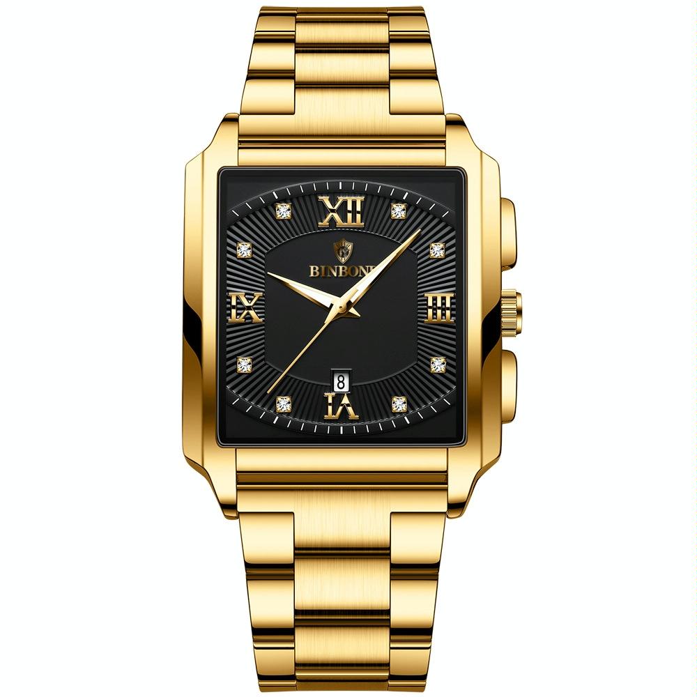 Waterproof Men Quartz Watch Rectangular Outdoor Design Full Gold Black Watches