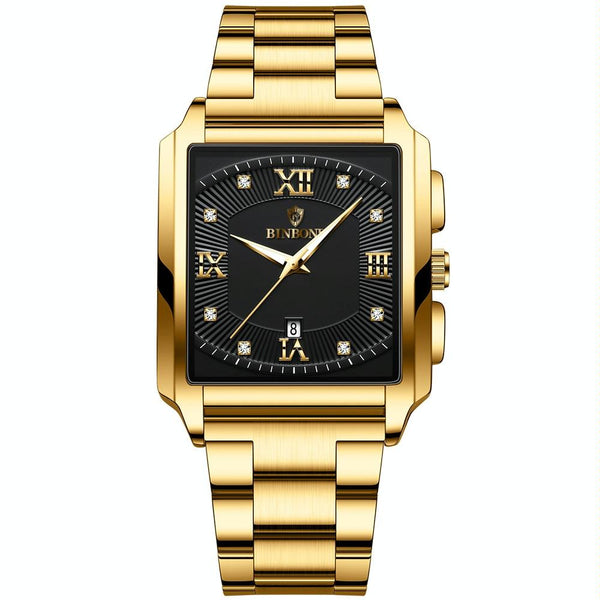 Waterproof Men Quartz Watch Rectangular Outdoor Design Full Gold Black Watches