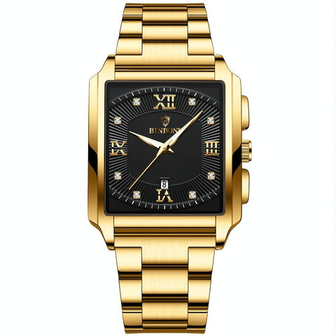 Waterproof Men Quartz Watch Rectangular Outdoor Design Full Gold Black Watches