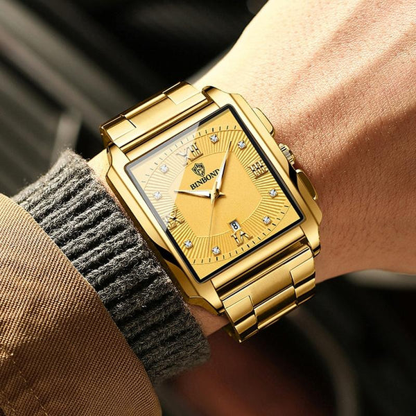 Waterproof Men Quartz Watch Rectangular Outdoor Design Full Gold Black Watches