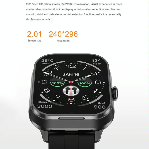 2.01 Inch Bluetooth Earphone Smart Watch With Nfc & Steel Strap Space Grey Smart Watches