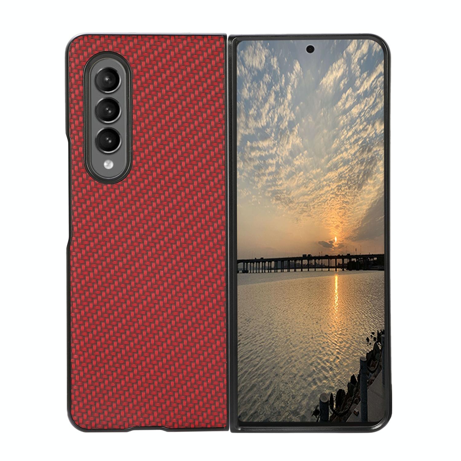 For Samsung Galaxy Z Fold4 5G Carbon Fiber Texture Leather Phone Case Pu Material Red Other Mobile Accessories