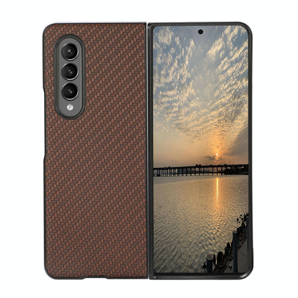 For Samsung Galaxy Z Fold4 5G Carbon Fiber Texture Leather Phone Case Pu Material Red Other Mobile Accessories