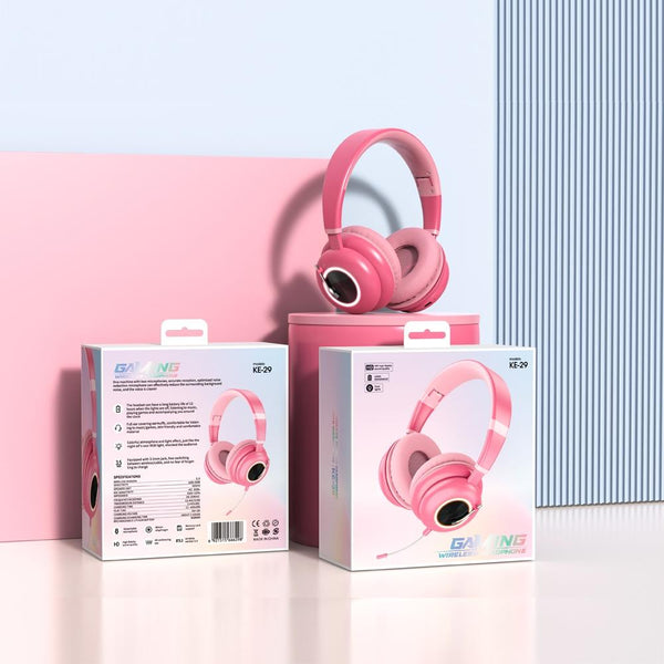 Foldable Wireless Headset With Mic Ke 29 Pink Headsets