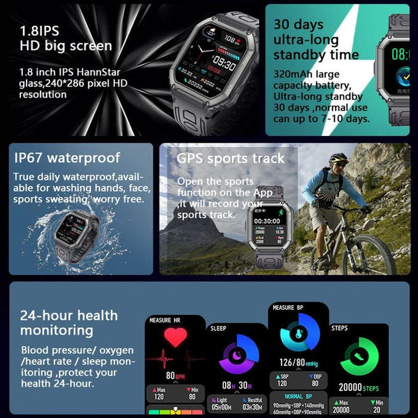 1.8 Inch Heart Rate Blood Pressure Monitoring Smart Calling Watch Green Smart Watches