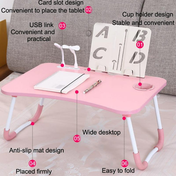 Folding Desk With Fan & Lamp Compact Design Teenage Pink Laptop Desks