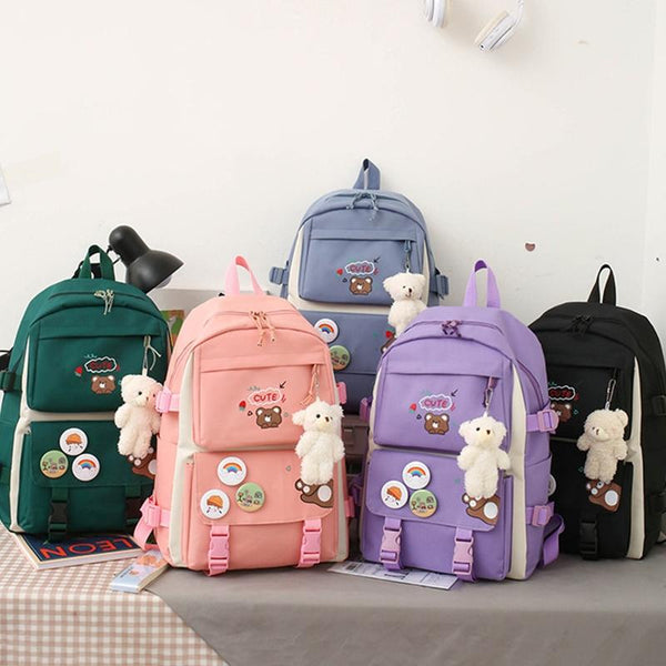Adorable 5 Piece Girls Backpack Set With Bear Design Black Backpacks & Bags