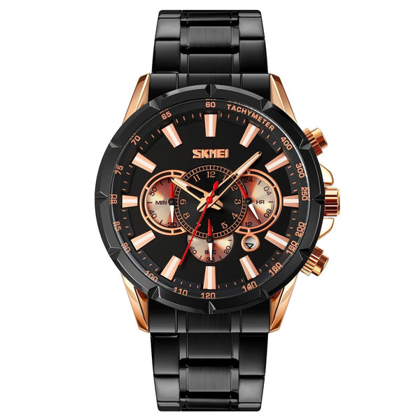 Stainless Steel Men Quartz Watch With Calendar 9241 Rose Gold Black Watches