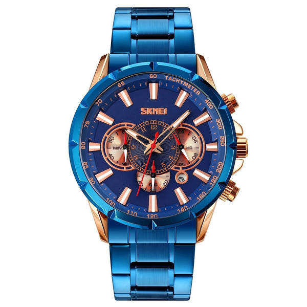 Stainless Steel Men Quartz Watch With Calendar 9241 Rose Gold Black Watches