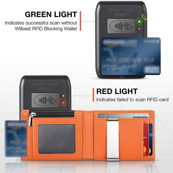 Men Leather Rfid Wallet Carbon Fiber Orange Inside Wallets