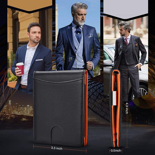 Men Leather Rfid Wallet Carbon Fiber Orange Inside Wallets