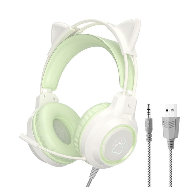 Rgb Cat Ear Gaming Headset Green Headsets