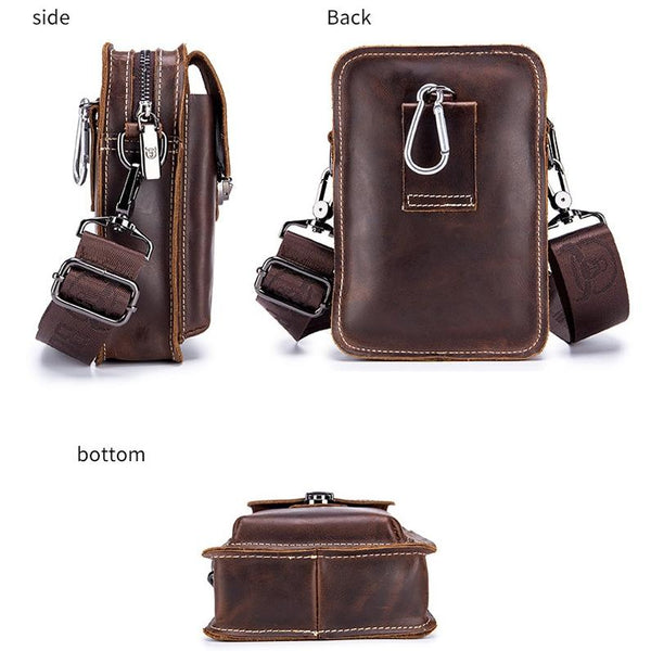 Men First Layer Cowhide Waist Bag Multi Function Brown Bags