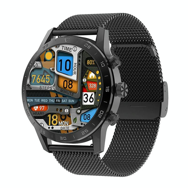 Smart Dual Display Analog Digital Call Watch Black Leather Smart Watches