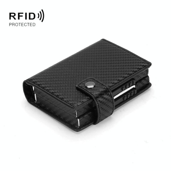 Secure Dual Card Wallet With Rfid Blocking Carbon Fiber Pattern Black Wallets