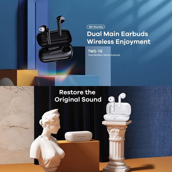 True Wireless Stereo Bluetooth 5.0 Earphones Tws 18 White Earbuds