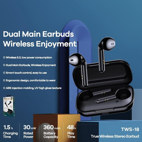 True Wireless Stereo Bluetooth 5.0 Earphones Tws 18 White Earbuds
