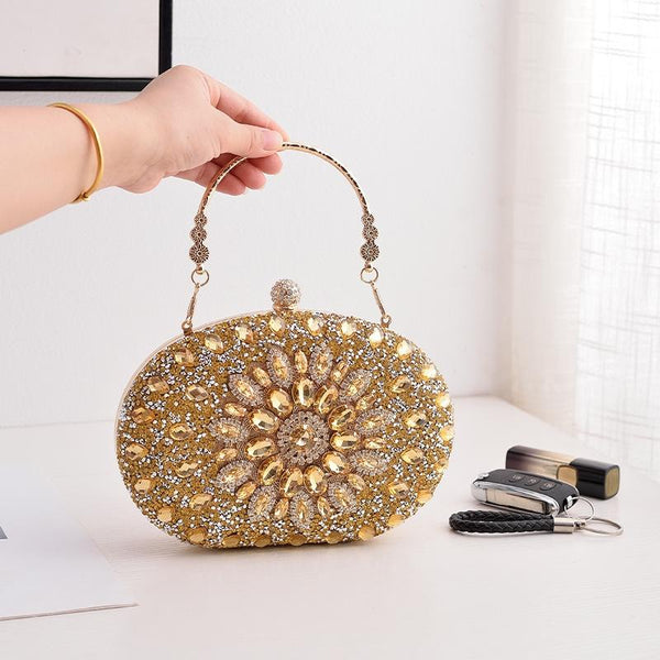 Evening Party Clutch Bag With Sunflower Diamond Design Gold Women's Bags & Handbags