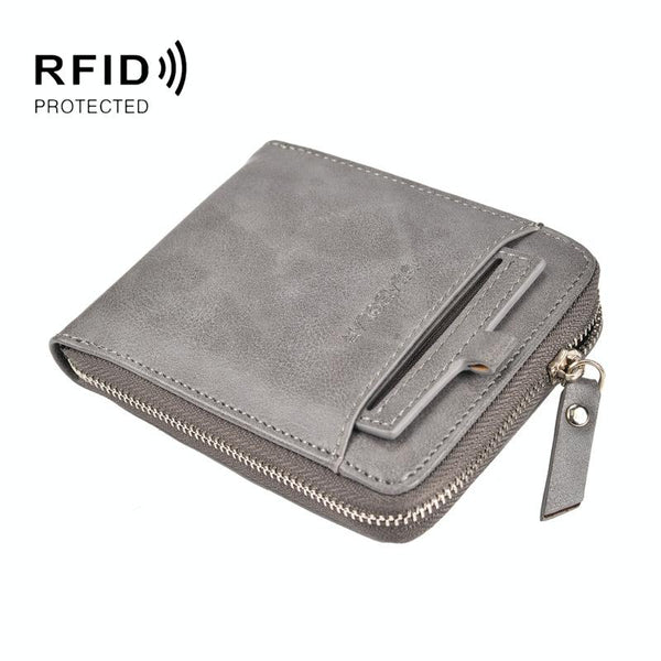 Men Retro Rfid Zip Wallet Zipper Closure Brown Wallets
