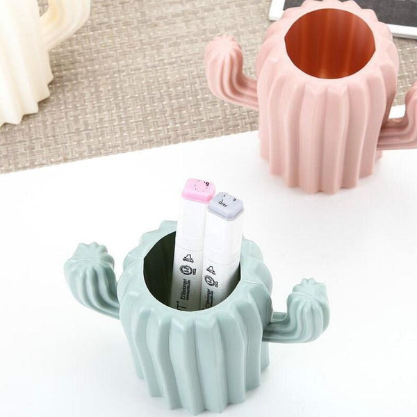Cactus Shaped Vase Creative Desktop Pen Holder For Home Decor Green Vases