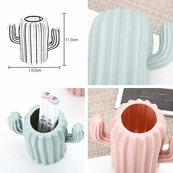 Cactus Shaped Vase Creative Desktop Pen Holder For Home Decor Green Vases