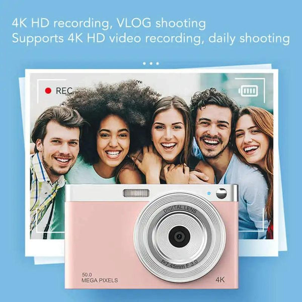 Retro Vlog Self Shooting Camera 50Mp Hd 4K Video Pink Digital Cameras