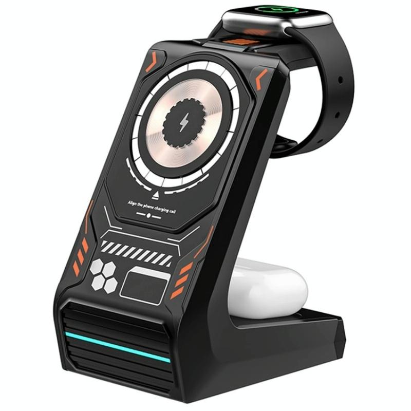 3 In 1 Wireless Charger For Mobile Phone And Earphones Black Chargers & Cradles