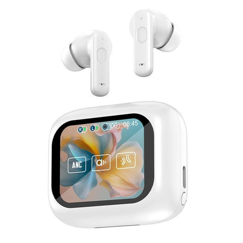 Wireless Bluetooth Earphones With Touch Screen & Noise Reduction White Earbuds