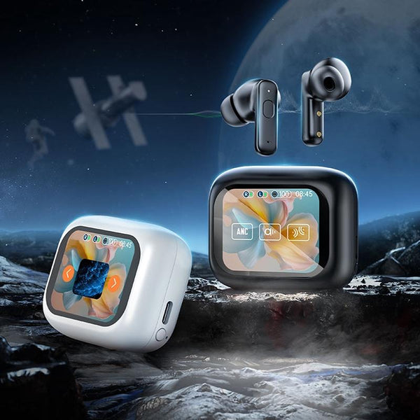 Wireless Bluetooth Earphones With Touch Screen & Noise Reduction White Earbuds