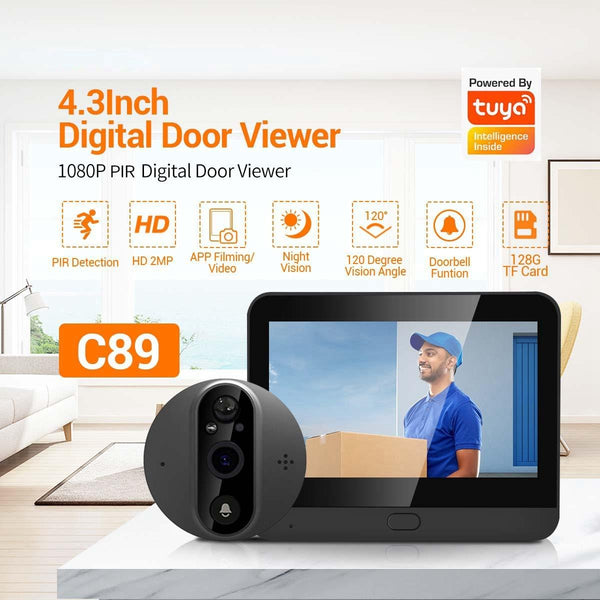 Smart Digital Door Viewer With 1080P Resolution Wide Angle Pir & Night Vision Silver Smart Doorbells