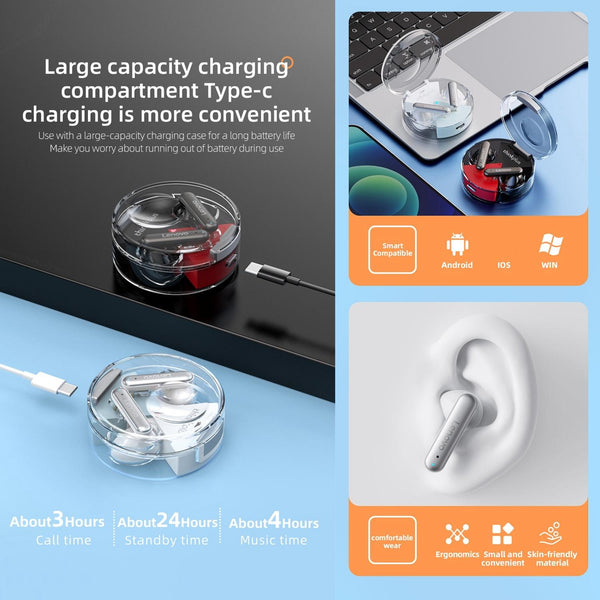 Wireless Bluetooth 5.2 With Noise Reduction And Mic White Earbuds